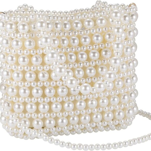 Women Pearl Clutch Bag Crossbody Handbag Purse Beaded Evening Bag Shoulder Weddi - Picture 1 of 7